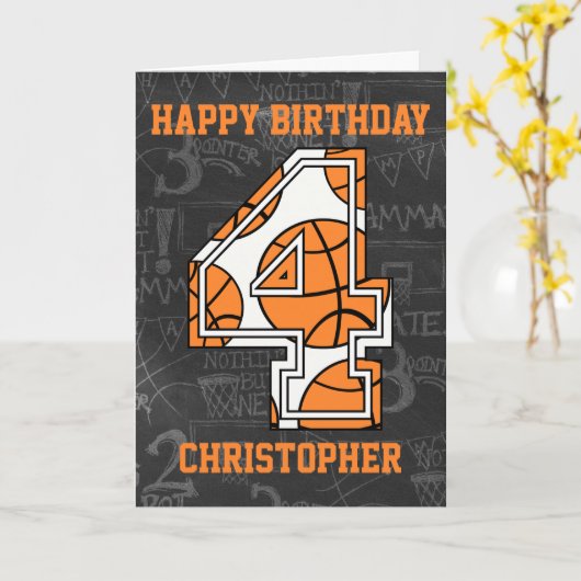 Basketball Chalkboard 4e verjaardag Kaart (Gele Bloem)