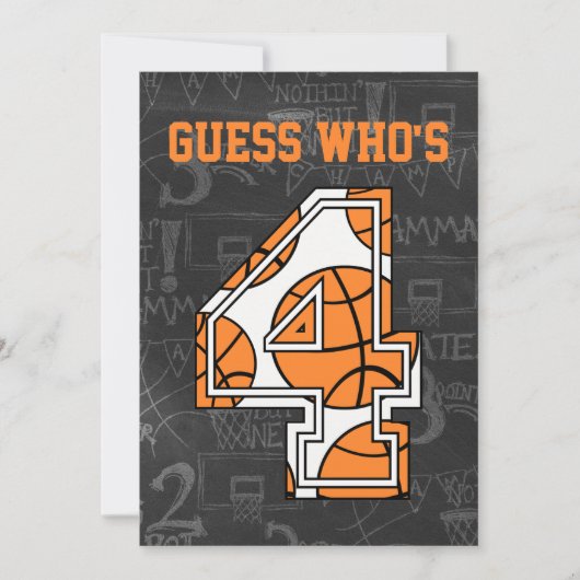 Basketball Chalkboard 4e verjaardag Kaart (Voorkant)