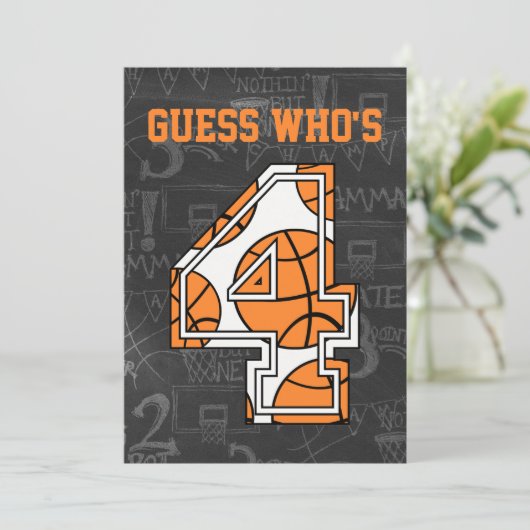 Basketball Chalkboard 4e verjaardag Kaart (Staand voorkant)