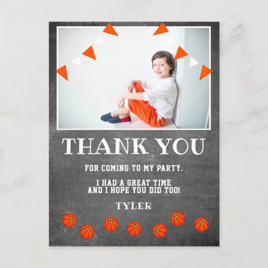 Basketball Chalkboard Birthday Foto: Dank u wel Briefkaart (Voorkant)