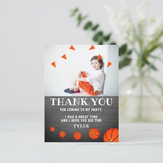 Basketball Chalkboard Birthday Foto Hartelijk dank Briefkaart (Staand voorkant)