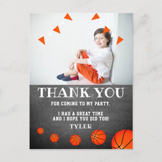 Basketball Chalkboard Birthday Foto Hartelijk dank Briefkaart (Voorkant)