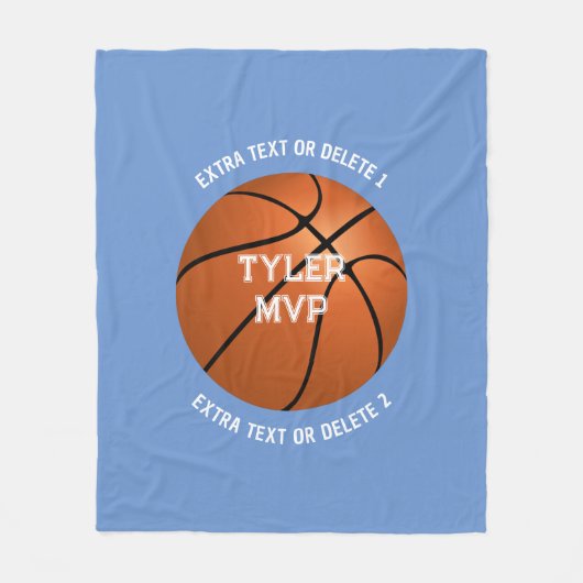 Basketball Child's Name MVP/Number Extra Text Blue Fleece Deken (Voorkant)