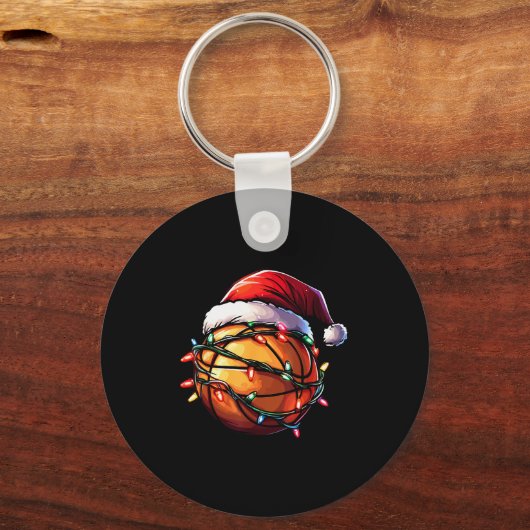 Basketball Christmas Lights Santa Hat Basketball P Sleutelhanger (Voorkant)