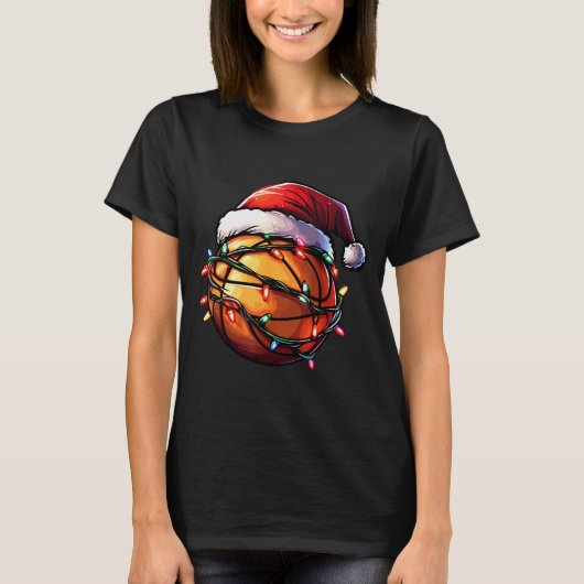 Basketball Christmas Lights Santa Hat Basketball P T-shirt (Voorkant)