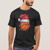 Basketball Christmas Lights Santa Hat Gift T-shirt (Voorkant)