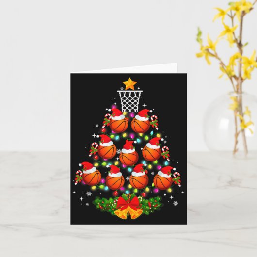 Basketball Christmas Tree Lights Red Santa Hat Xma Kaart (Gele Bloem)