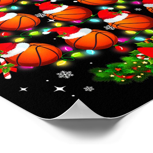 Basketball Christmas Tree Lights Red Santa Hat Xma Poster (Hoek)