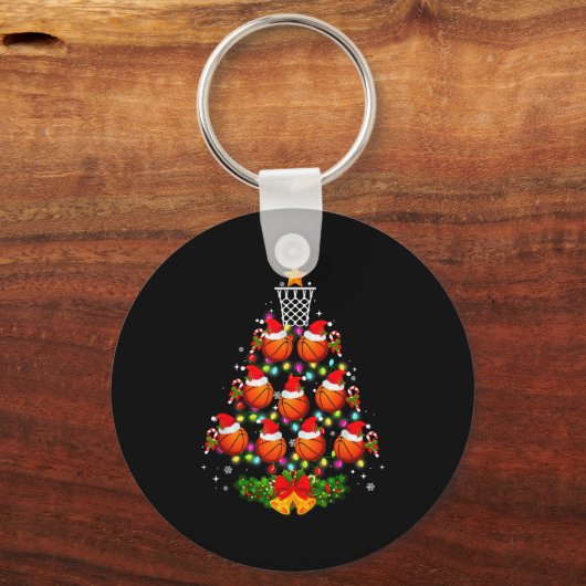Basketball Christmas Tree Lights Red Santa Hat Xma Sleutelhanger (Voorkant)