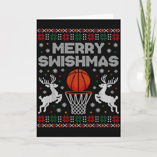 Basketball Christmas Ugly Sweater Merry Swishmas M Kaart (Voorkant)