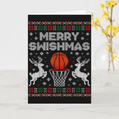 Basketball Christmas Ugly Sweater Merry Swishmas M Kaart (Gele Bloem)