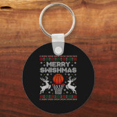 Basketball Christmas Ugly Sweater Merry Swishmas M Sleutelhanger (Voorkant)