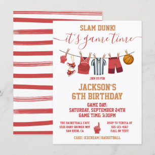 Basketball Clotheline Birthday party Invitation Kaart