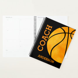 Basketball Coach - Aangepast Sinaasappel en zwart Planner