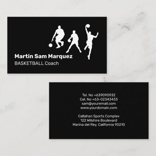 Basketball Coach Trainer Black en White Visitekaartje (Voorkant / Achterkant)
