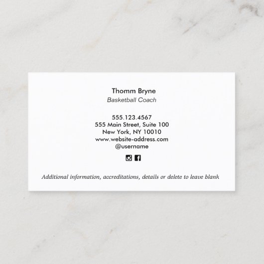 Basketball Coach Visitekaartje (Achterkant)