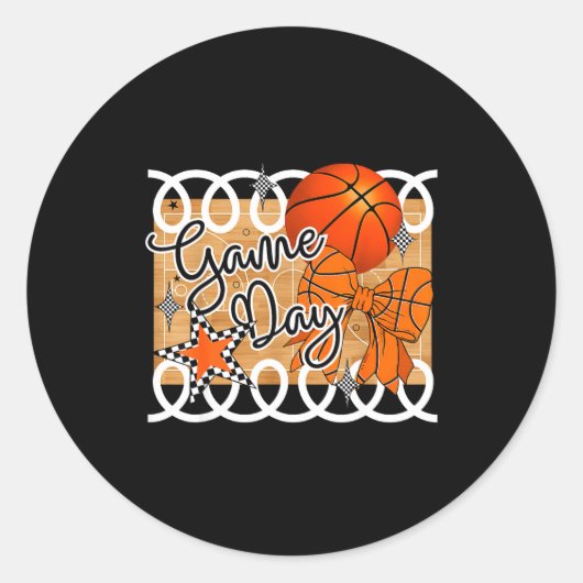 Basketball Coquette Bow Game Day Women Girl  Ronde Sticker (Voorkant)