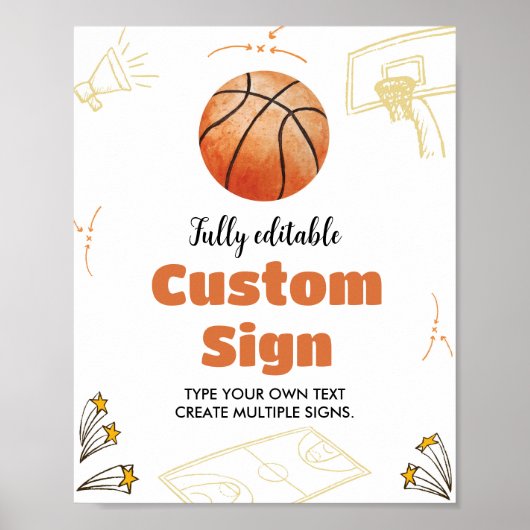 Basketball Custom Table Sign Birthday Baby shower Poster (Voorkant)