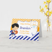 Basketball Cute Black Hair Boy Birthday Party Kaart (Gele Bloem)