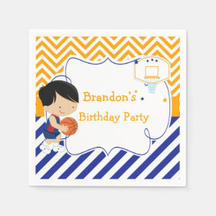Basketball Cute Black Hair Boy Birthday Party Servet