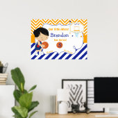 Basketball Cute Black Hair Boy Birthday Poster (Thuiskantoor)