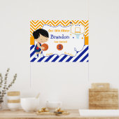 Basketball Cute Black Hair Boy Birthday Poster (Keuken)