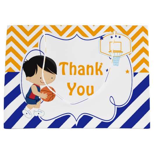 Basketball Cute Black Hair Boy Dank u Groot Cadeauzakje (Voorkant)