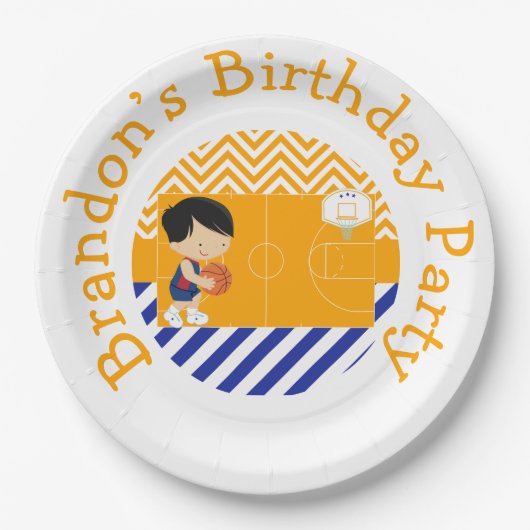 Basketball Cute Black Hair Boy Papieren Bordje (Voorkant)