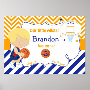 Basketball Cute Blonde Boy Birthday Poster