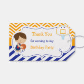 Basketball Cute Brown Hair Boy Gift Label Cadeaulabel (Voorkant (Horizontaal))