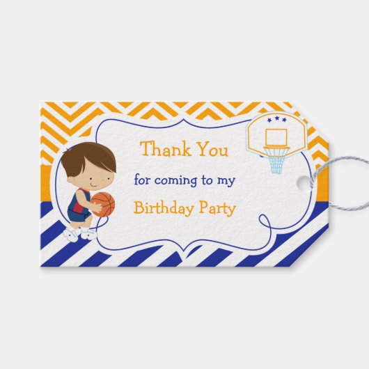 Basketball Cute Brown Hair Boy Gift Label Cadeaulabel (Voorkant (Horizontaal))