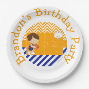 Basketball Cute Brown Hair Boy Papieren Bordje