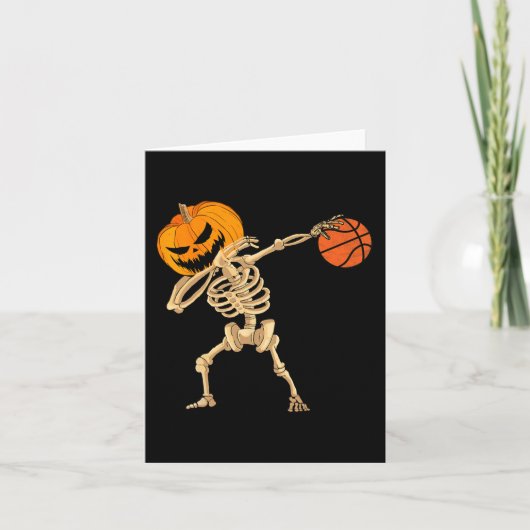 Basketball Dabbing Skeleton Mannen Boys Halloween Kaart (Voorkant)