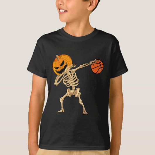 Basketball Dabbing Skeleton Mannen Boys Halloween  T-shirt (Voorkant)