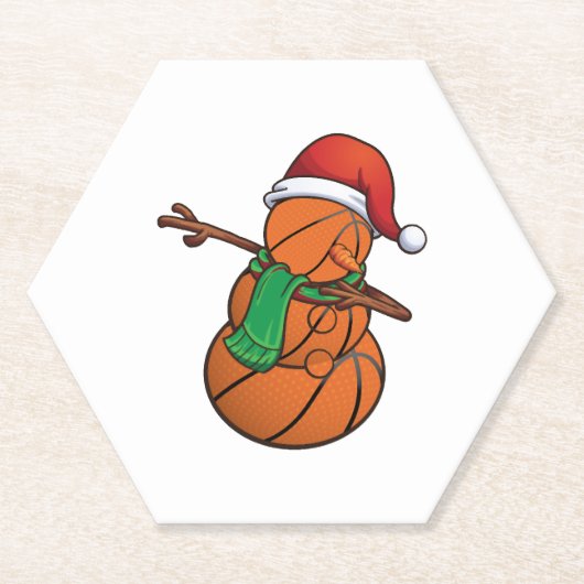 Basketball Dabbing Snowman Kerstmis Kartonnen Onderzetters (Voorkant)