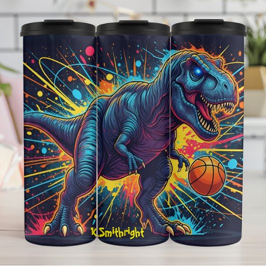Basketball Dinosaur Neon Energy Action Thermosbeker