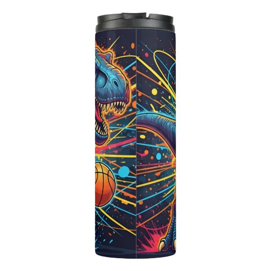 Basketball Dinosaur Neon Energy Action Thermosbeker (Achterkant)