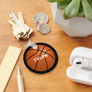 Basketball, DIY-naam in wit, zwart Sleutelhanger