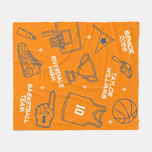 Basketball Doodle Drawing Custom Name Senior Night Fleece Deken (Voorkant (Horizontaal))