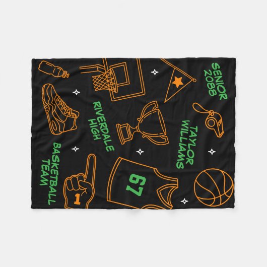 Basketball Doodle Pattern Custom Name Senior Gift Fleece Deken (Voorkant (Horizontaal))