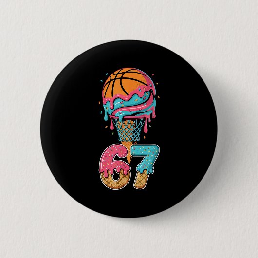 Basketball Drip Number 67 Player 67th Birthday Ice Ronde Button 5,7 Cm (Voorkant)