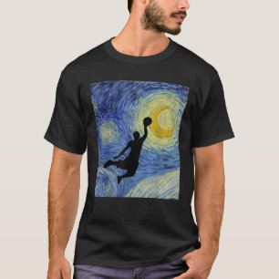 Basketball Dunk Van Gogh Sterrennacht  kunst T-shirt