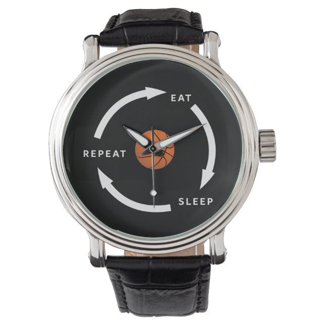 Basketball Eat Sleep Herhaaldelijk Gezegde sport Horloge (Voorkant)