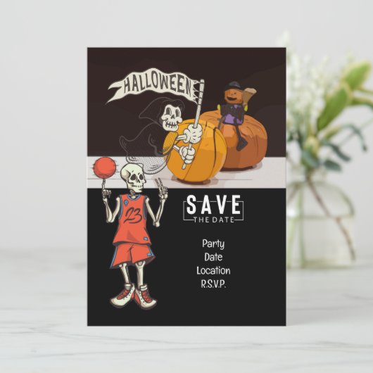 Basketball en geest Halloween Kaart (Staand voorkant)