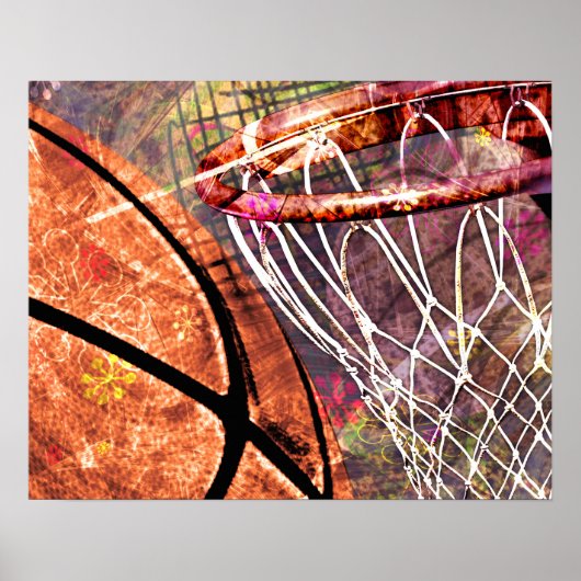 Basketball en Hoop girale basketbal roze paars Poster (Voorkant)