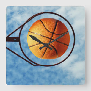 Basketball en hoop, vierkante klok