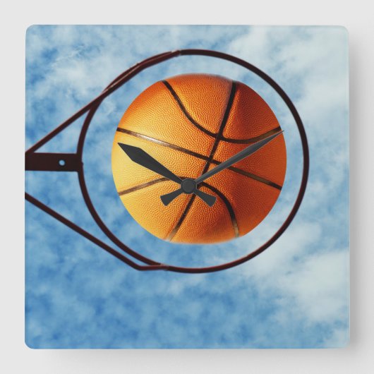 Basketball en hoop, vierkante klok (Voorkant)