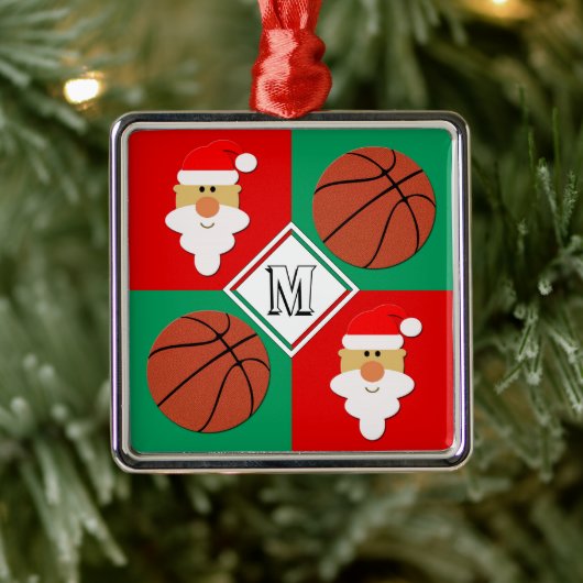 Basketball en Santa Custom Text Letter met Kerstmi Metalen Ornament (Boom)