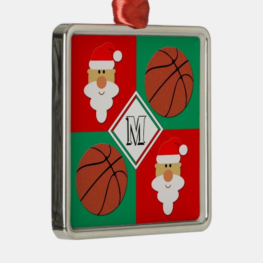 Basketball en Santa Custom Text Letter met Kerstmi Metalen Ornament (Rechts)