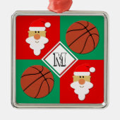 Basketball en Santa Custom Text Letter met Kerstmi Metalen Ornament (Voorkant)